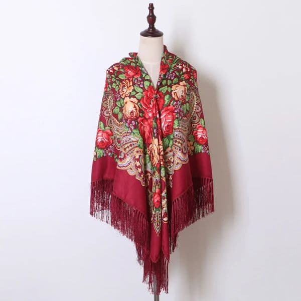 160*160cm Women Russian National Scarf Lady Tassel Floral Print Headscarf Wraps Babushka Bandana Beach Travel Shade Shawls