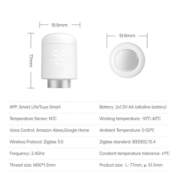 AVATTO TRV Tuya New Radiator Actuator Valve Smart Programmable Thermostat Temperature Heater Voice Control Alexa Google Home