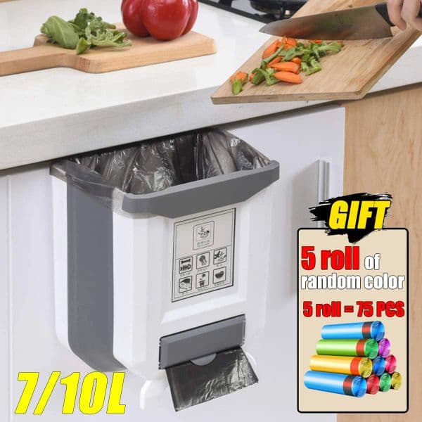 7L/10L Collapsible Trash Can Wall Mounted Slim Trash Can with Trash Bag Container Plastic Hanging Trash Can for Kitchen Bathroom