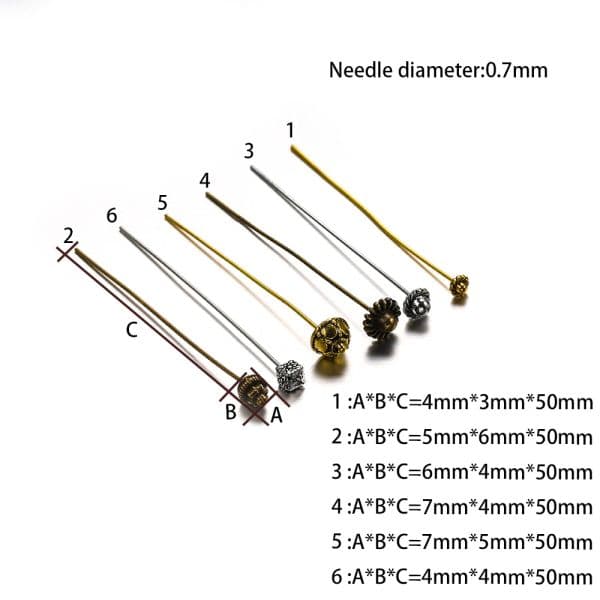 20pcs 50mm Gold Flower Head Pins For Jewelry Making Diy Beads Ball Pins Needles Findings Women Jewelry Accessories Headpin