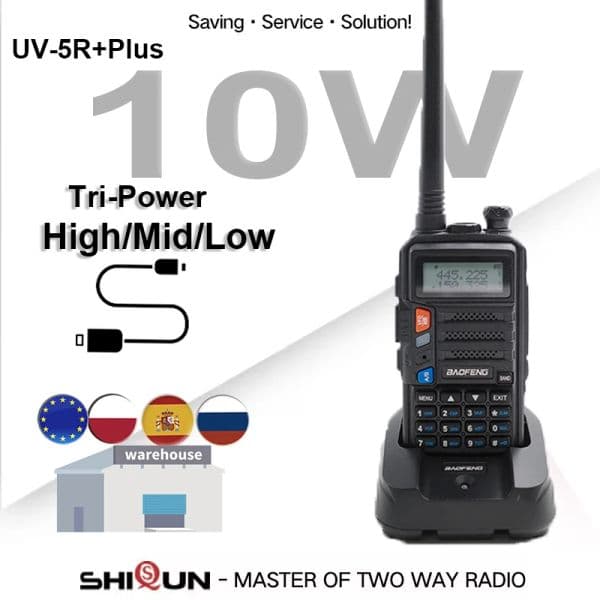 2025 Baofeng UV-5R+Plus Walkie Talkie 10W Radio with new FM 10KM Charge for USB H/M/L Tri-Modes Upgrade of UV-5R UV-10R Ham Two Way Radio