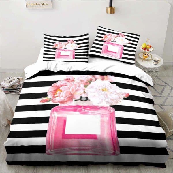High-end Bedding sets Perfume Pattern Bedding Rose Flower Twin Bedding Set 3 Piece Comforter Set Bed Duvet Cover Double King Cover Home Textile