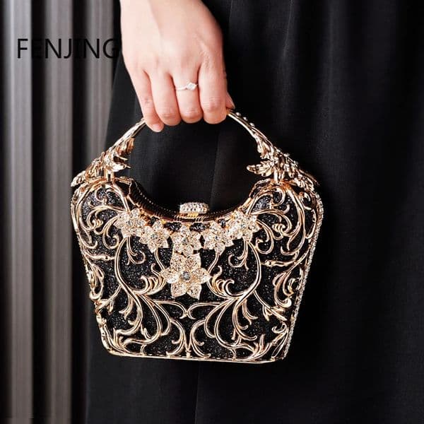 Hollow metal evening bag fashionable and shiny party banquet handbag womens clutch wallet Bolso unprinted chain shoulder bag 241031