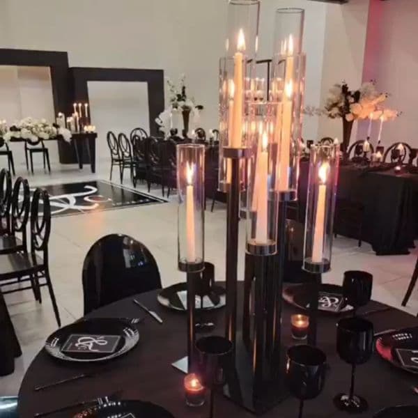 only for led candle)wedding black center piece decoration acrylic pillar tall candlesticks Metal Pedestals Black Plinths Event