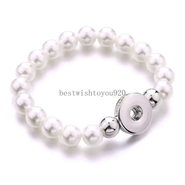 10mm Imitation Pearls Bead Snap Bracelet Fit Snap Buttons Jewelry Handmade Beaded Bracelet