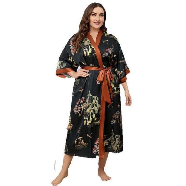 Large Size Yao Ting's New Satin Sleepwear, Women's Summer Light Ice Silk Cool Feeg Nightgown, Bathrobe, Home Wear, 2669