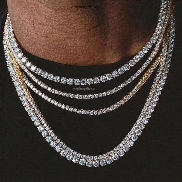 Designer mens hiphop chains dia one row tennis hip hop jewelry necklace 3mm 4mm sier rose gold crystal chain necklaces