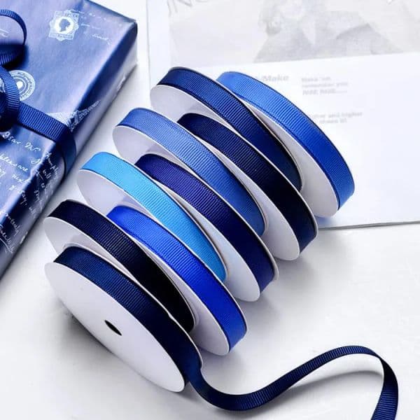 Gift Wrap Blue Satin Polyester Grosgrain Ribbon Roll-100 Yards for Crafts Ornament Keychain Bow Bracelet Hair Clip Accessories Wedding