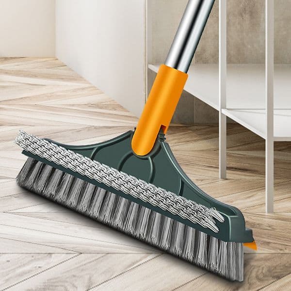 3-in-1 Floor Scrub Brush Long Handle 180° Rotatable Shower Scraper V-Shaped Corner Stiff Bristles Tile Grout For Baseboard Tile