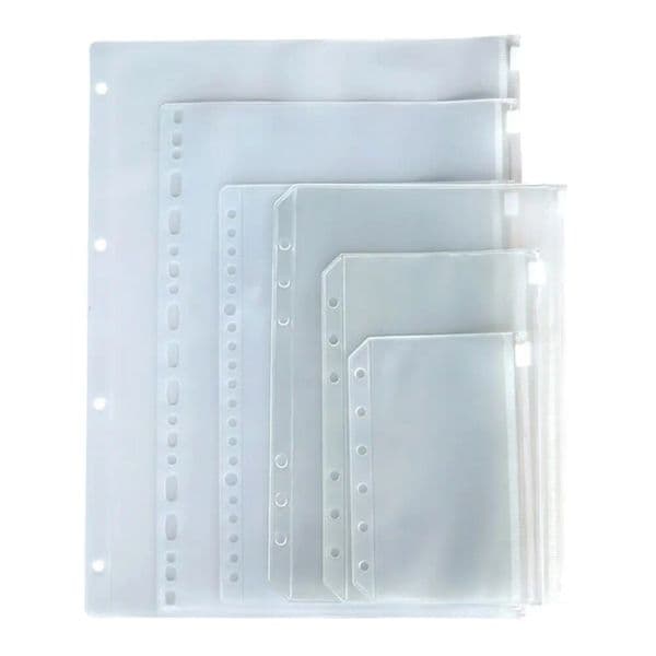 1/12/15/30/60PCS Binder Pockets Binder Zipper Folders 6-Ring Notebook Binder Waterproof Leaf Pouch Document Filing Bags A5 A6 A7