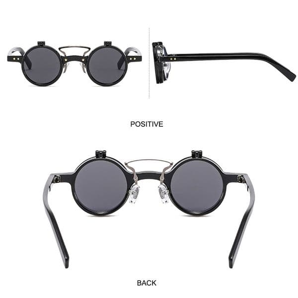 Popular Vintage Steampunk Flip Up Sunglasses Retro Rivets Small Round Sun Glasses Double-layer Flip Lens Punk Eyeglasses UV400
