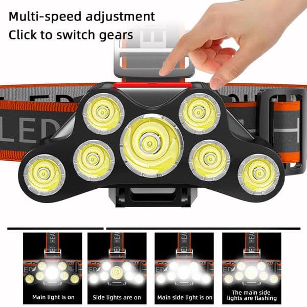 10000LM 7 LED Headlamp Strong Light Powerful Head Flashlight Outdoor Household 300M Long-Range Recharge Night Fishing Headlight 15571