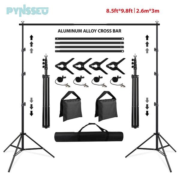 PYNSSEU Backdrop Stand 8.5 x 10ft Adjustable Photography Muslin Background Support System Stand for Photographic Chroma Studio