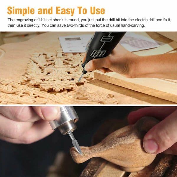 5PC Wood Carving Drill HSS Engraving Bit Set For Woodworking Carbide Grinding Tool Carbide Root Milling Grinder Burr Carve Tool
