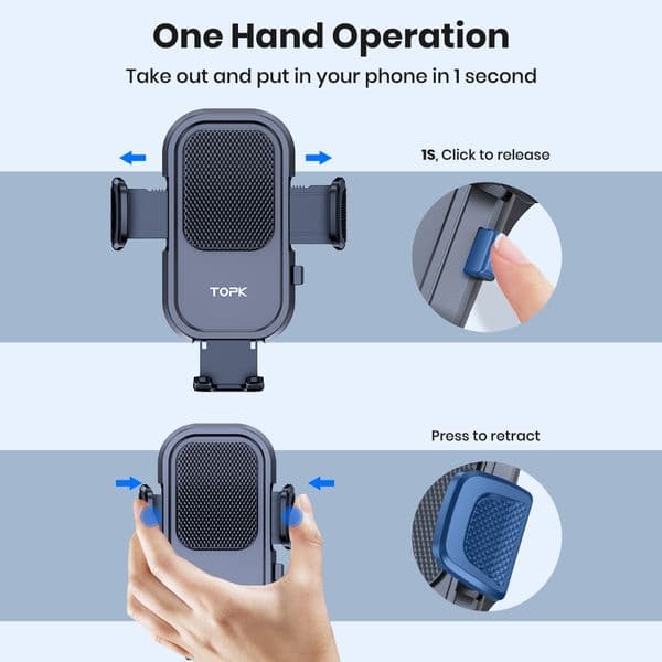 TOPK 2025 Car Phone Holder Mount 2 IN 1 Upgraded Adjustable Cell Phone Holder For Car Dashboard & Air Vent Compatible With All Phones