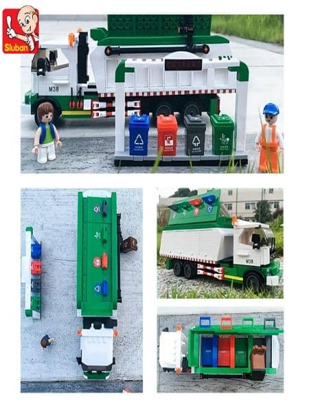 210pcs garbage cleaning truck, puzzle building blocks, modeling building blocks, small particle building, building blocks DIY, s