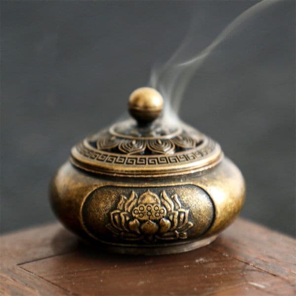 Classical Antique Lotus Flower Burner Buddhism Holder Brass Mini Sandalwood Censer Incense Metal Craft Home Decoration