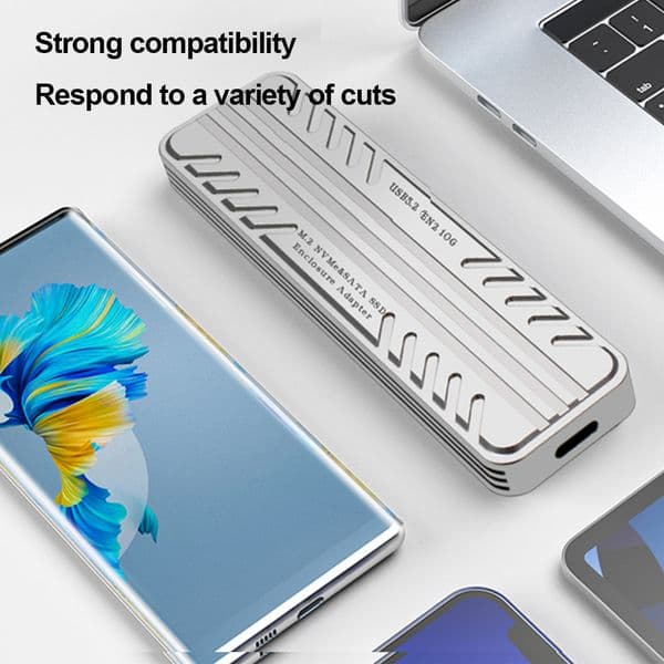 M.2 NVMe SATA SSD Case Mobile Box Adapter 10Gbps Speed Solid State Drive Enclosure USB-C To C and USB-A To C Cables