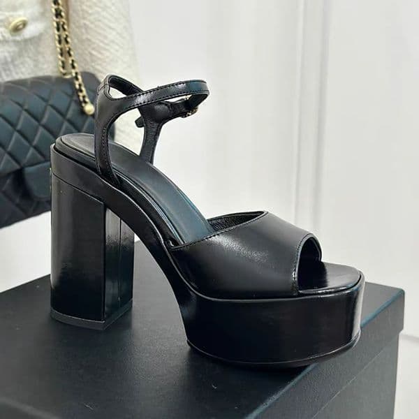 New Women's Chunky Heel Platform sandals Genuine Leather ankle strap Stud block column base Square Toes party evening shoes luxury designer high heels 35-41 with box