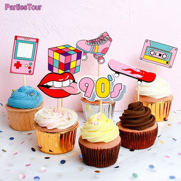 Retro Throwback Cupcake Toppers 80s 90s Theme Birthday Party Cake Decorations Radio BoomBox Cupcake Topper Decade Party Favors