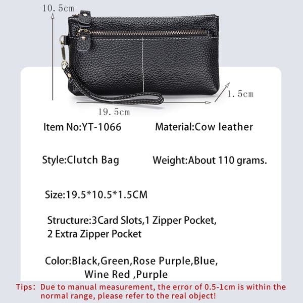Genuine Leather Clutch Bag 2025 Women Wristlet Card ID Holders Money Coin Zipper Phone Pocket For Women Wallets and Purses new Day Clutch