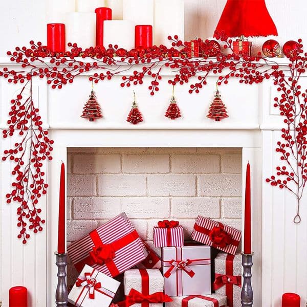 Red Berry Garland 5.9Ft Pip Berry Vine Christmas Realistic Burgundy Red Berry Hanging Garland for Xmas Winter New Year F