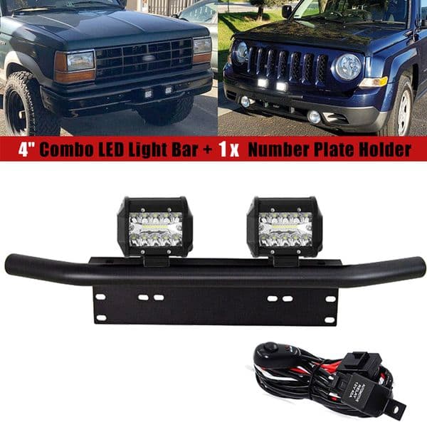 4 Inch LED Work Light Fog Lamp Front License Plate Frame Bull Bar Bumper Mounting Bracket Holder Car SUV Offroad Truck Trailer