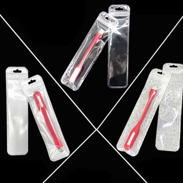 50Pcs Plastic Reclosable Poly Pouches Gift Pen Packaging Bags Clear Zip Pen Bag With Hang Hole Jewelry Necklace Bag