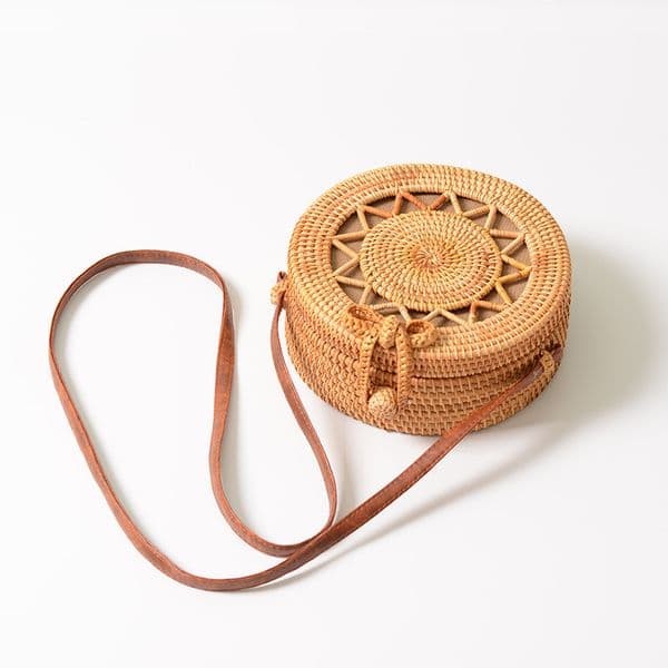 Girls Accessories Rattan Storage Basket Ins Five-pointed Star Hollow Bag Retro Literary Hand-woven Bag PU Belt Storage Organizer