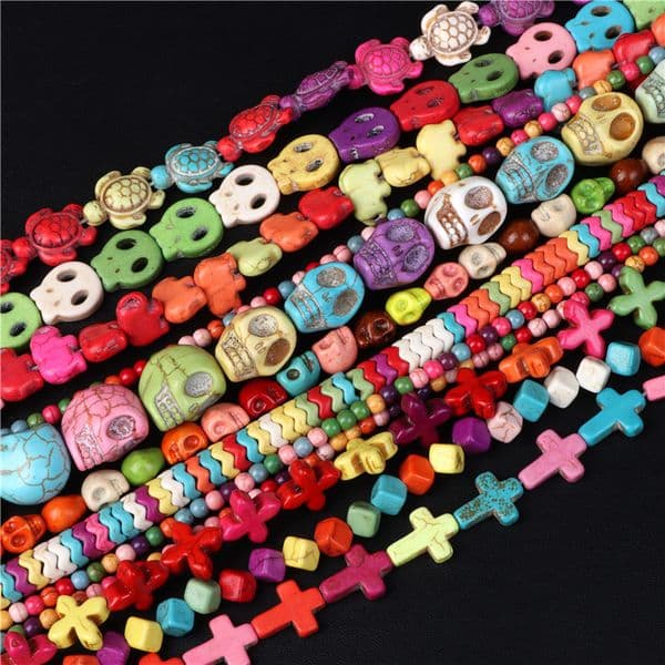 Muticolor Turquoises Stone Beads Turtle Cross Skull Shape Loose Spacer Bead For Jewelry Making Diy Necklace Bracelet Accessories