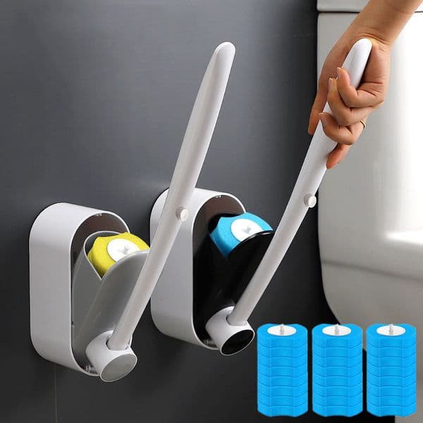 1Set Plastic Toilet Brush Holders with 8pcs Refills Disposable Wall-Mounted Toilet Bowl Cleaner Kit for Bathroom Cleaning Tool