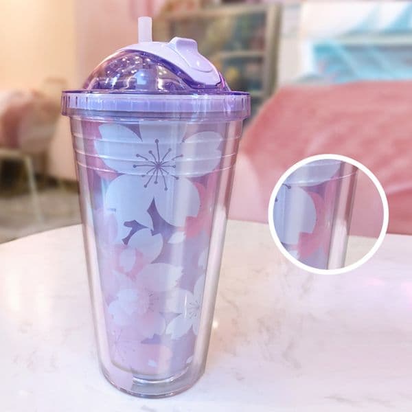New 500ml Double-walled Ice Cold Drink Coffee Juice Tea Cup Reusable Plastic Iced Tumbler Travel Mug With Straw