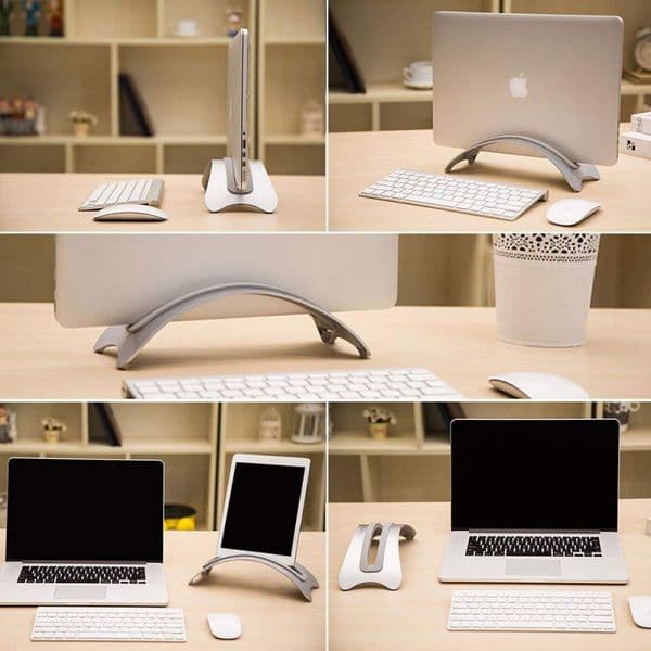 Vertical Laptop Stand for MacBook Pro Air Aluminum Alloy Space-saving Desktop Holder Retina 3pcs Silica Gel Pad Available
