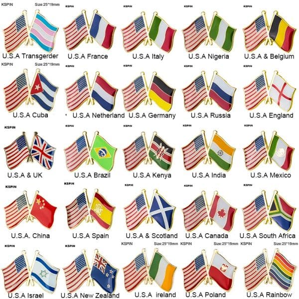 10pcs a lot U.S.A. Friendship Flag Badge Country Flag Brooch National Flag Lapel Pin International Travel Pins Collections