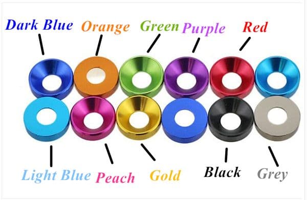 10pcs Aluminum flat washer M2 M2.5 M3 M4 M5 M6 Colorful Anodized Aluminum Washer Gasket for Countersunk Flat Head Screw Bolts