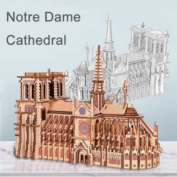 Notre Dame Cathedral Wooden 3D Puzzle Architecture House Ship Aircraft Car Puzzle Model Education Childrens Toys Childrens Party Games W241109
