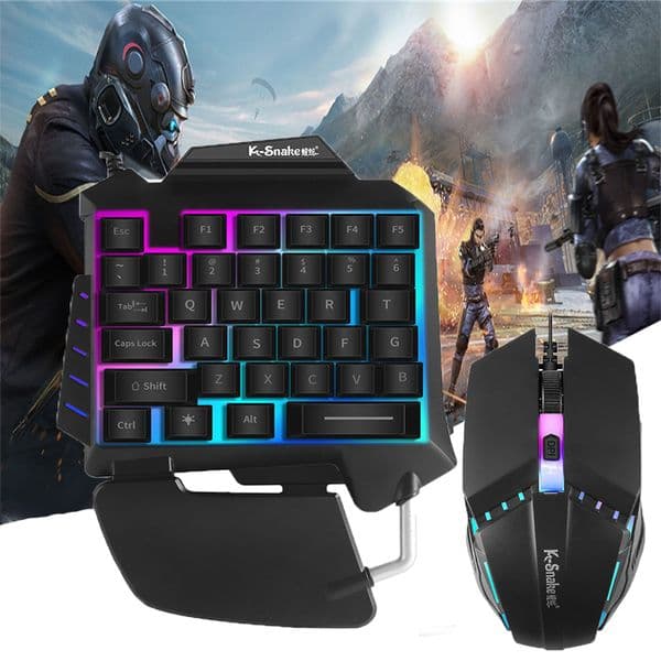 Gaming Keyboard And Mouse Combo RGB Backlit One Handed Keyboards Mouse Set with Converter For Game Phone Laptop PC Computer