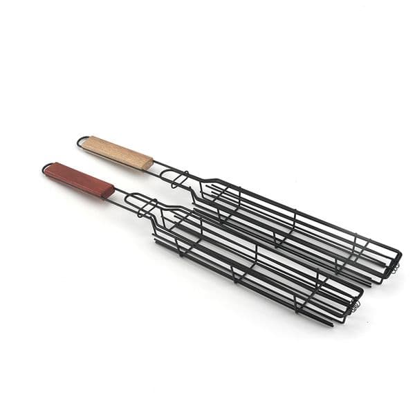Wooden Handle Barbecue Cage Camping Picnic Barbecue Tools Outdoor Meat Vegetable Net Rack Kabob Grilling Baskets W0231