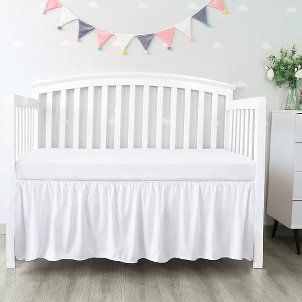 Top Selling Well Made Crib Bed Skirt Add White Top Sheets -4 Sides Pleated Ruffles for Baby Boys Girls Toddler Nursery Bedspread