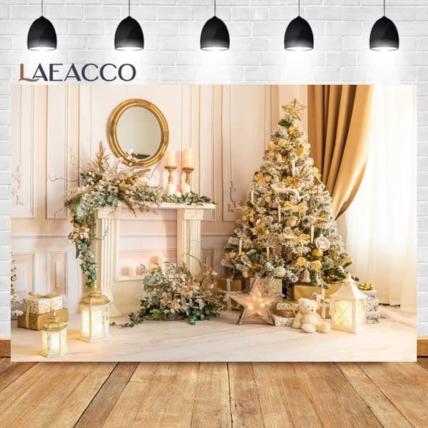 Pink Christmas Tree Brick Wall Window Background Living Room Decor Children Portrait Photograph Backdrop Family Photocall Poster
