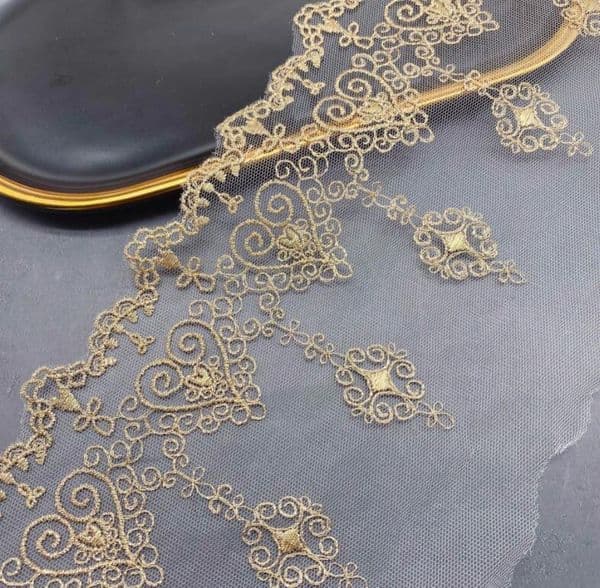 2 Yards/lot 2023 New Arrival Vintage Gold Lace Trims EmbroideryLace Applique Trims African Lace Fabric Sewing Garment Decoration