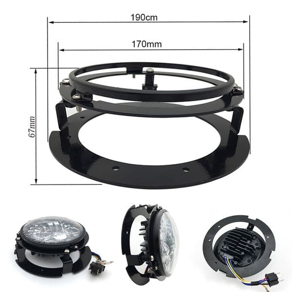 Black/Chrome 5 3/4" 5.75 inch Headlight Mounting Bracket Adapter Ring Kit Black Chrome for 5.75 Motorcycle LED Headlight