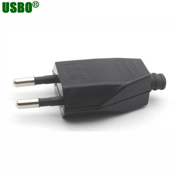 Black White 250V 2.5A European Power Cable Plug 2 Polarity Electrical Male Rwirable Connector EU DIY Wired Electrode Plug
