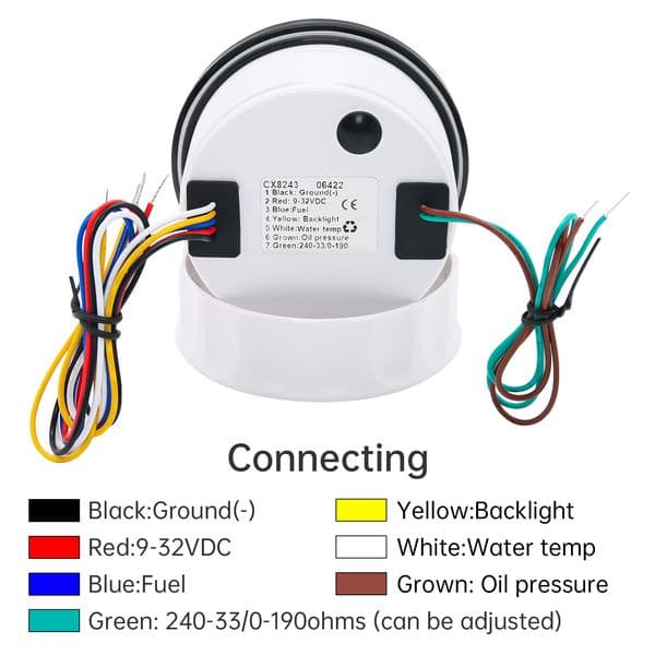 85mm Gauge with Alarm Red Backlight 4 IN 1 Multifunctional Oil Pressure+Water Temp+Fuel Level+Voltmeter for Auto Car Boat Yacht