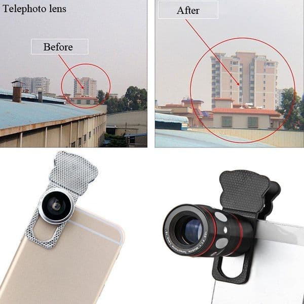 4in1 Portable Clip-On Mobile Phone Camera Lens Wide Angle + Macro + Fisheye Lens +Telephoto Camera Lens smart phone accessories