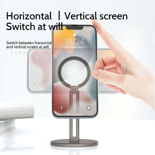 Magnetic magsafe mobile phone bracket iPhone12/13/14/15 Plus&Pro Max iPad zinc alloy is a flat desktop 360-degree standing base