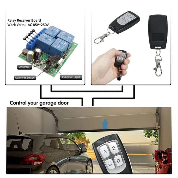433Mhz Universal Remote Control Receiver AC 110V 220V 10A Controller 4 Channel Relay Module and RF Transmitter,for Gate Door LED