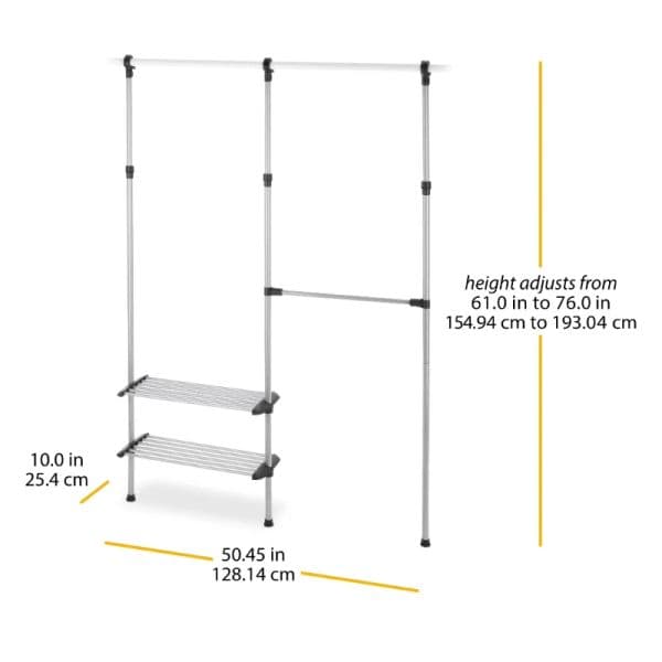 2 Shelf , 2 Rod Closet System , Adjustable Steel Closet Organizer, 10" x 50.45" x 61"