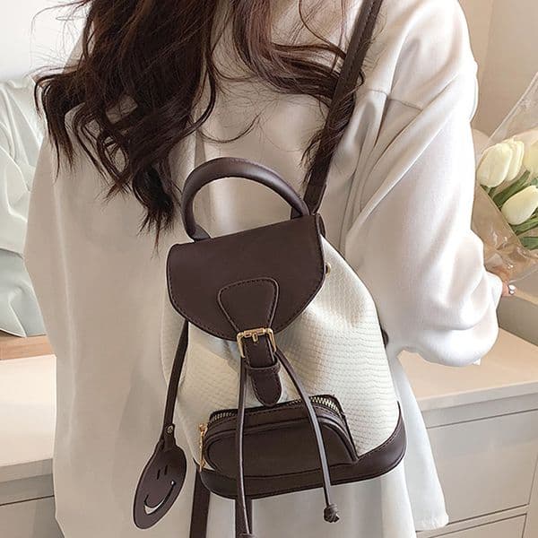 Small PU Leather Backpack Bags School Bags for Teenagers Girls Luxury Back Packs Color Contrast Backpacks for Women Bags
