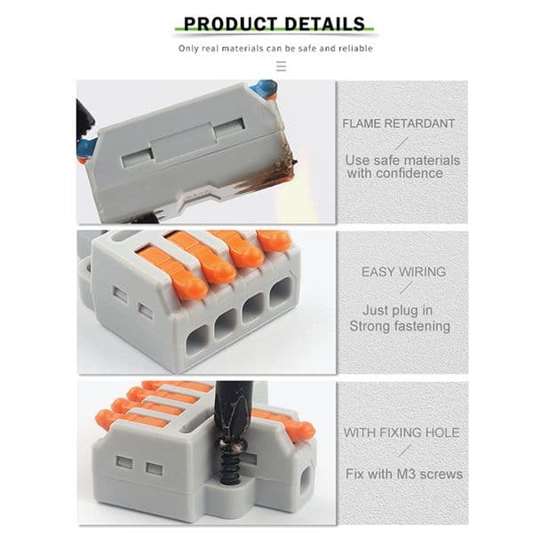 DIY GO Boxed Quick Electrical Wire Connector Universal Compact Terminal Block 1 in multiple out Push-in splicing Cable Connector